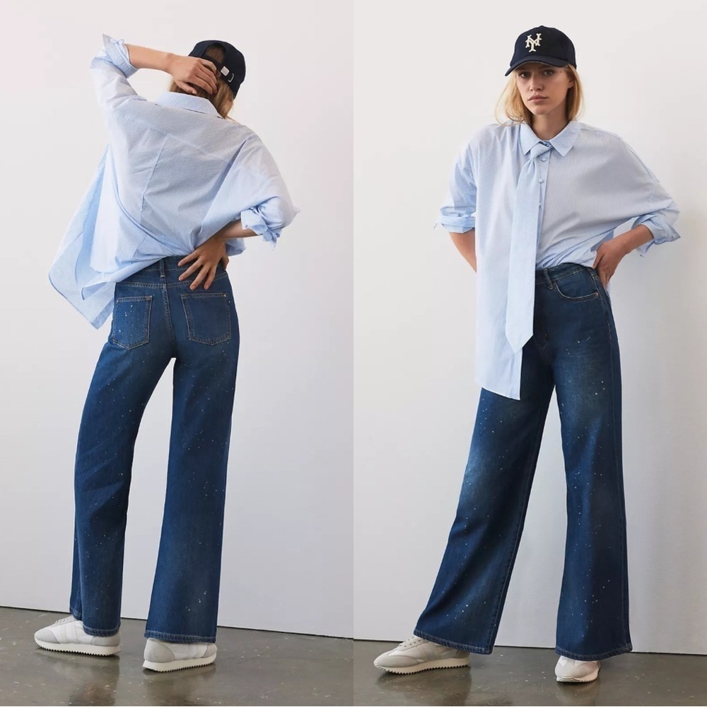 Pilcro Anthropologie The Annie Wide Leg Splatter Medium Wash Jeans Size 30 NEW
